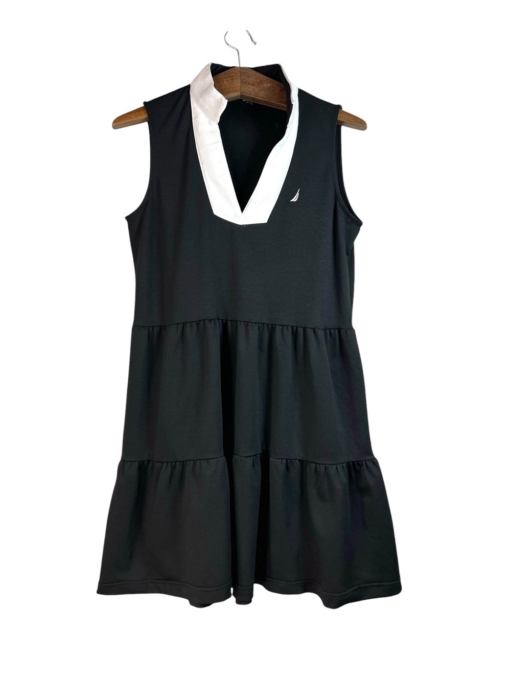 Nautica Jeans Women's Tiered Collar Sleeveless Mini Dress Black Size S Preppy